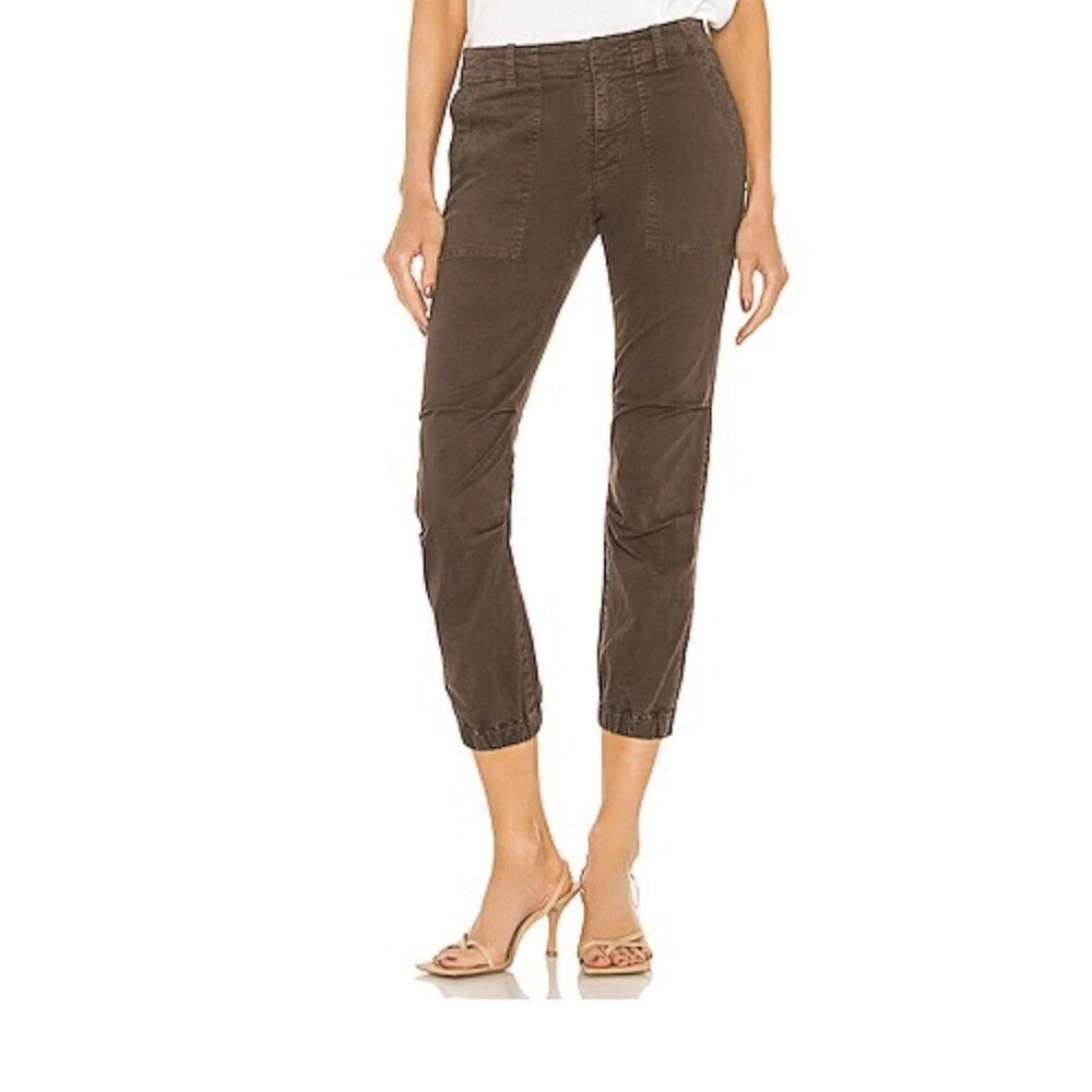 NILI LOTAN  Cotton Cropped French Military Pant Brown Ankle Zip Jogger Size 4